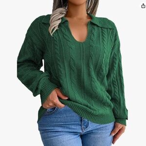 Plus Size Sweaters for Women Polo V Neck Chunky Cable Knit Pullovers